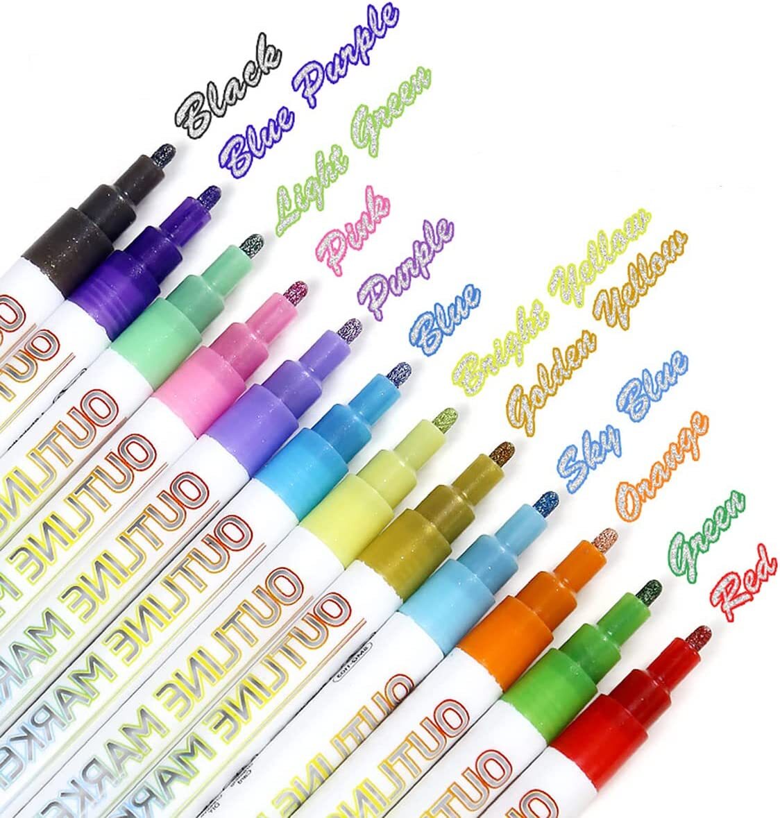 12 Colours Outline Markers Metallic Magic Glitter Art Drawing Pens