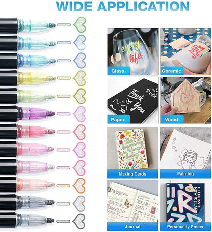 12 Colours Outline Markers Metallic Magic Glitter Art Drawing Pens