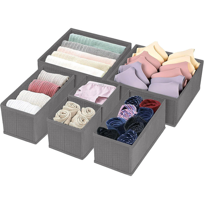 Set of 6 Drawer Organiser Boxes Collapsible Fabric Storage Bins Compartments