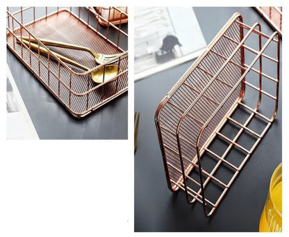 Luxe Metal Storage Basket Holder Container Desktop Organizer - Rose Gold