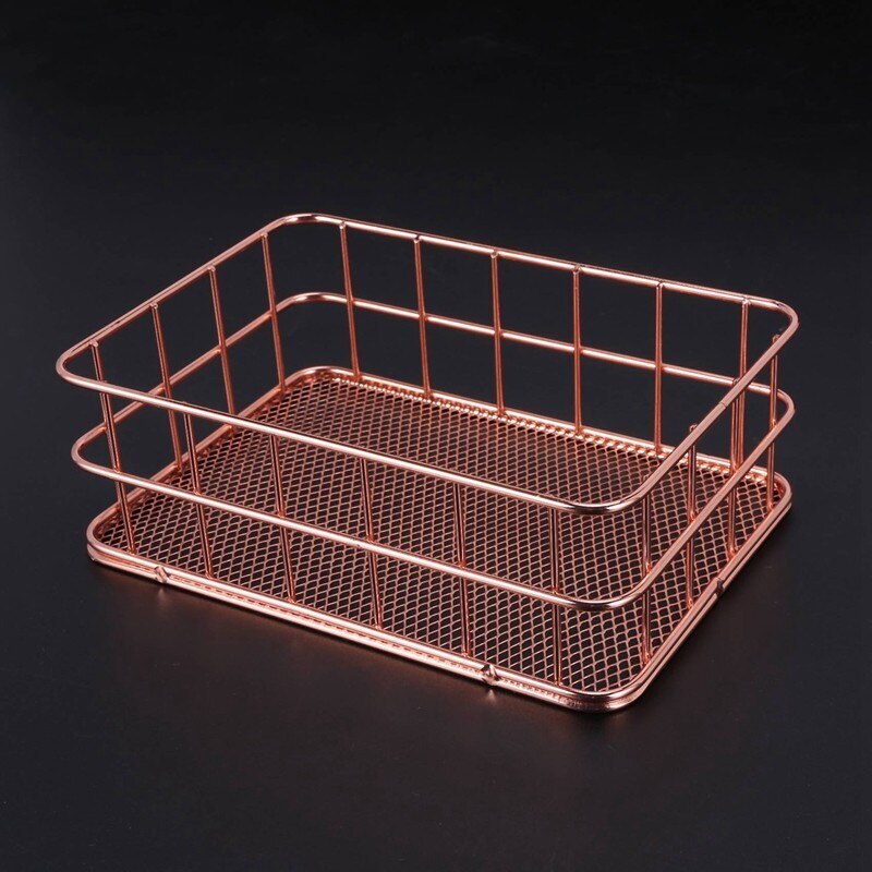 Luxe Metal Storage Basket Holder Container Desktop Organizer - Rose Gold