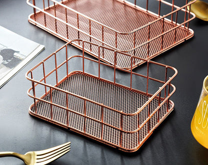 Luxe Metal Storage Basket Holder Container Desktop Organizer - Rose Gold