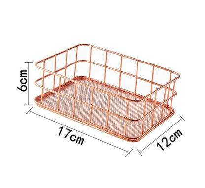 Luxe Metal Storage Basket Holder Container Desktop Organizer - Rose Gold