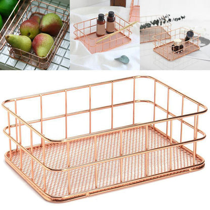 Luxe Metal Storage Basket Holder Container Desktop Organizer - Rose Gold