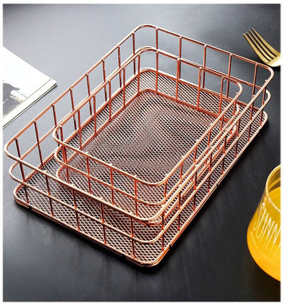 Luxe Metal Storage Basket Holder Container Desktop Organizer - Rose Gold