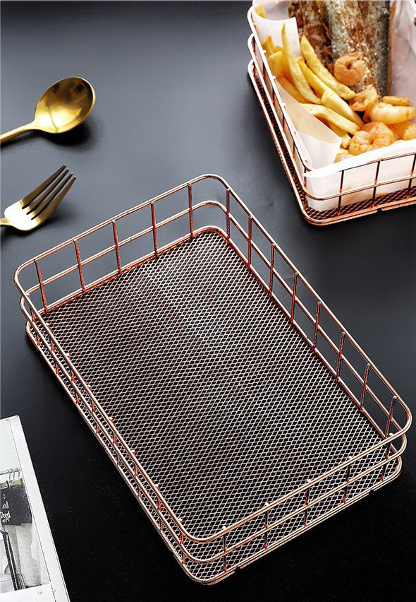 Luxe Metal Storage Basket Holder Container Desktop Organizer - Rose Gold