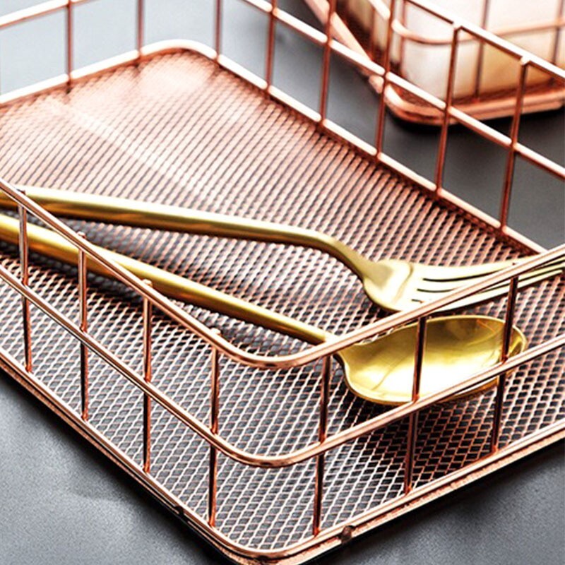 Luxe Metal Storage Basket Holder Container Desktop Organizer - Rose Gold