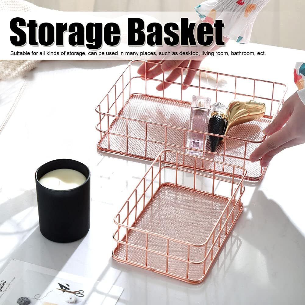 Luxe Metal Storage Basket Holder Container Desktop Organizer - Rose Gold