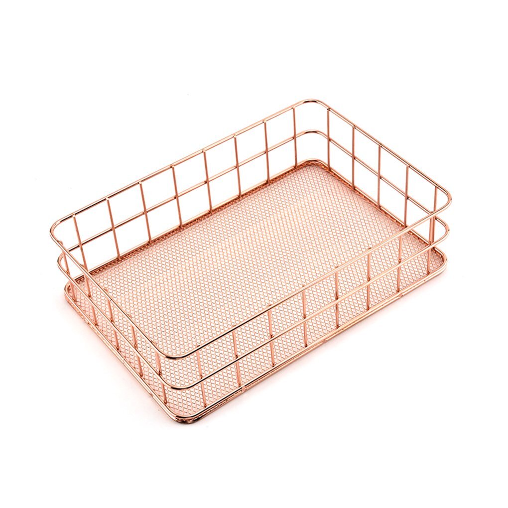 Luxe Metal Storage Basket Holder Container Desktop Organizer - Rose Gold