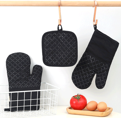 2-Piece Oven Mitts and Pot Holder Heat Resistant Glove Non-Slip Silicone Kitchen Set