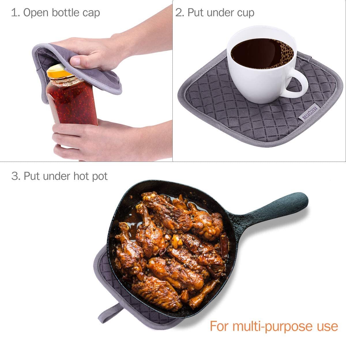 2-Piece Oven Mitts and Pot Holder Heat Resistant Glove Non-Slip Silicone Kitchen Set