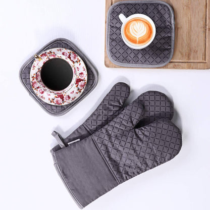 2-Piece Oven Mitts and Pot Holder Heat Resistant Glove Non-Slip Silicone Kitchen Set