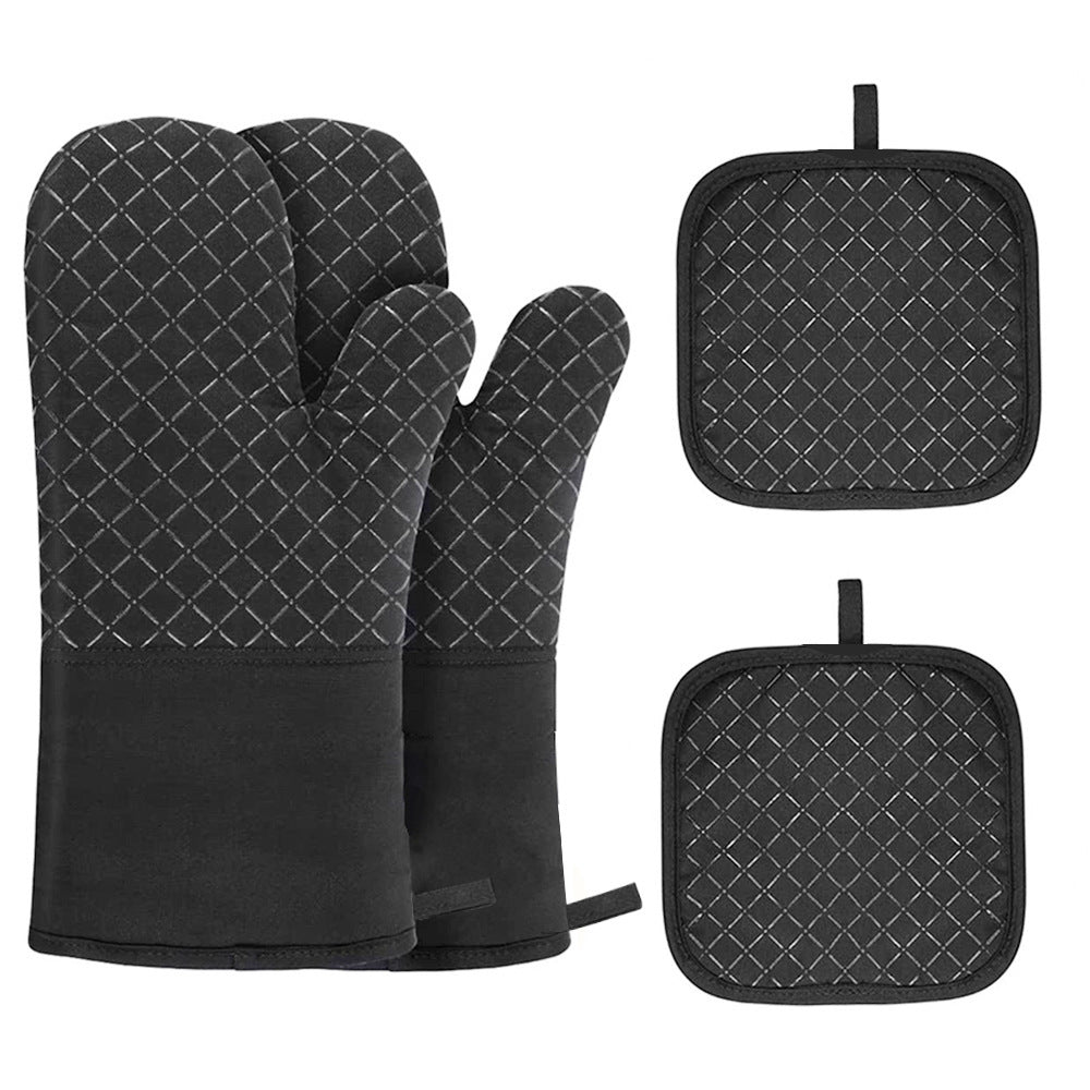 2-Piece Oven Mitts and Pot Holder Heat Resistant Glove Non-Slip Silicone Kitchen Set