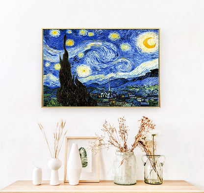 Starry Night Painting by Van Gogh Print Canvas Wall Art - 60cm x 40cm