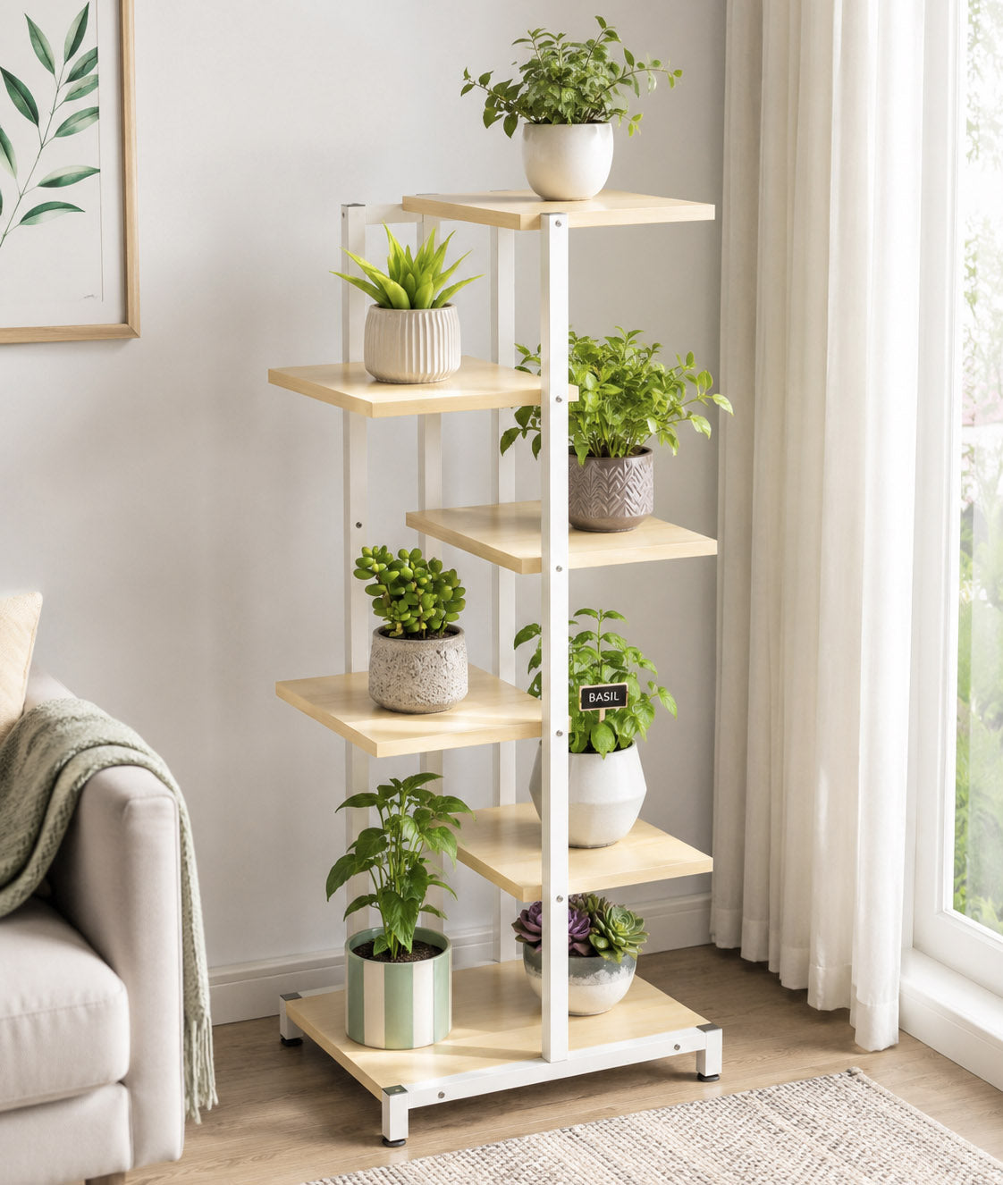 5-Tier Oasis Garden Plants Stand Planter Shelf (White Oak)