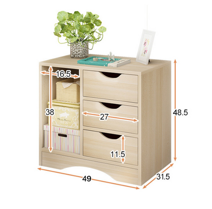 Zest 3 Drawer Cabinet and Shelf Utility Side Table (Oak)