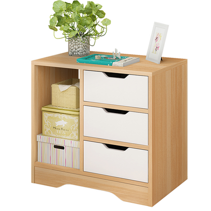 Zest 3 Drawer Cabinet and Shelf Utility Side Table (Oak & White)