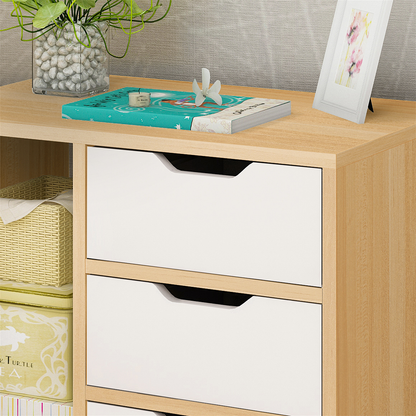 Zest 3 Drawer Cabinet and Shelf Utility Side Table (Oak & White)