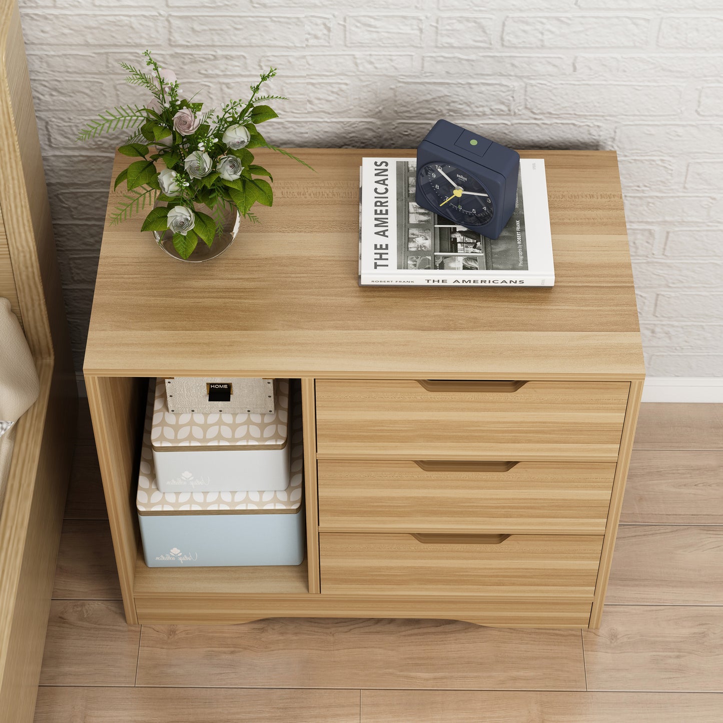 Zest 3 Drawer Cabinet and Shelf Utility Side Table (Oak)