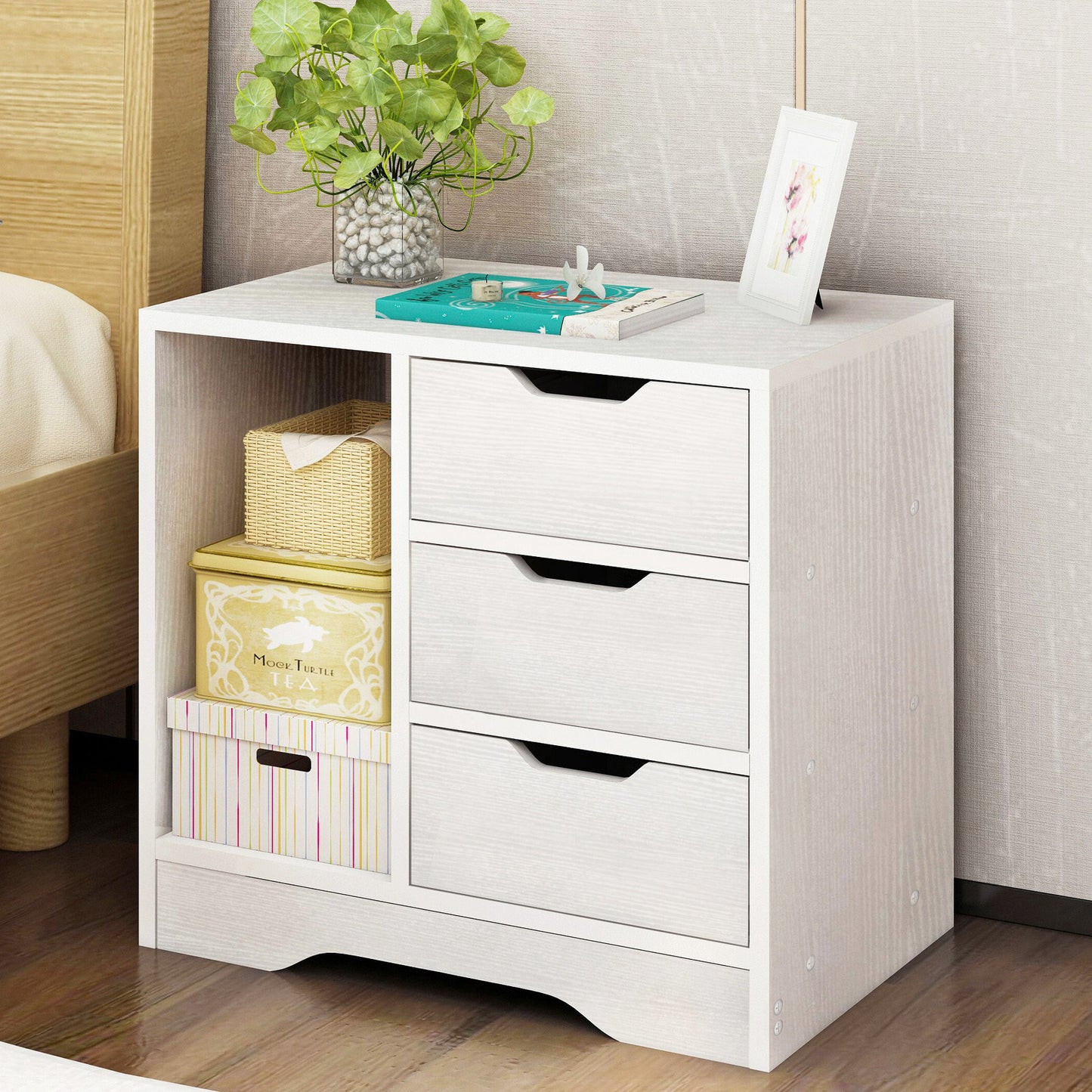 Zest 3 Drawer Cabinet and Shelf Utility Side Table (White)