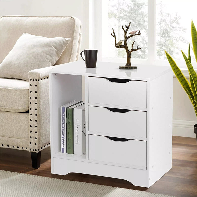 Zest 3 Drawer Cabinet and Shelf Utility Side Table (White)