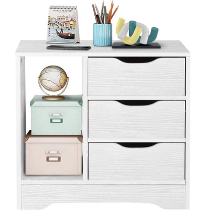 Zest 3 Drawer Cabinet and Shelf Utility Side Table (White)