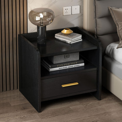 Serene Bedside Table Nightstand with Drawer (Black)