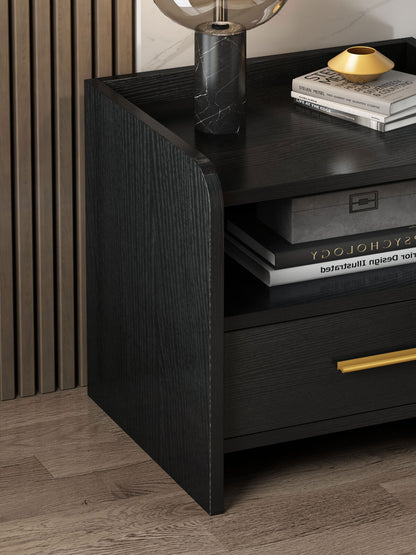 Serene Bedside Table Nightstand with Drawer (Black)