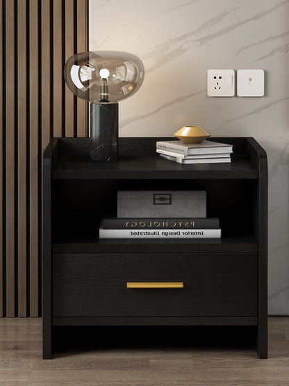 Serene Bedside Table Nightstand with Drawer (Black)