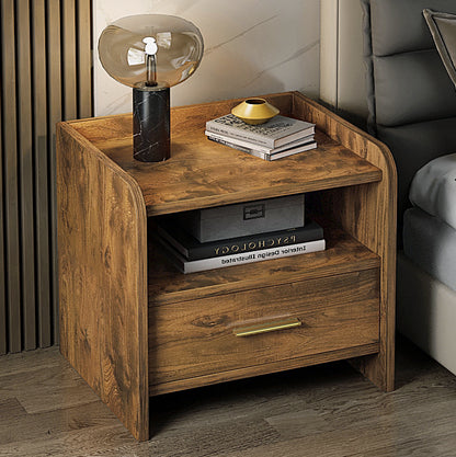 Serene Bedside Table Nightstand with Drawer (Rustic Wood)