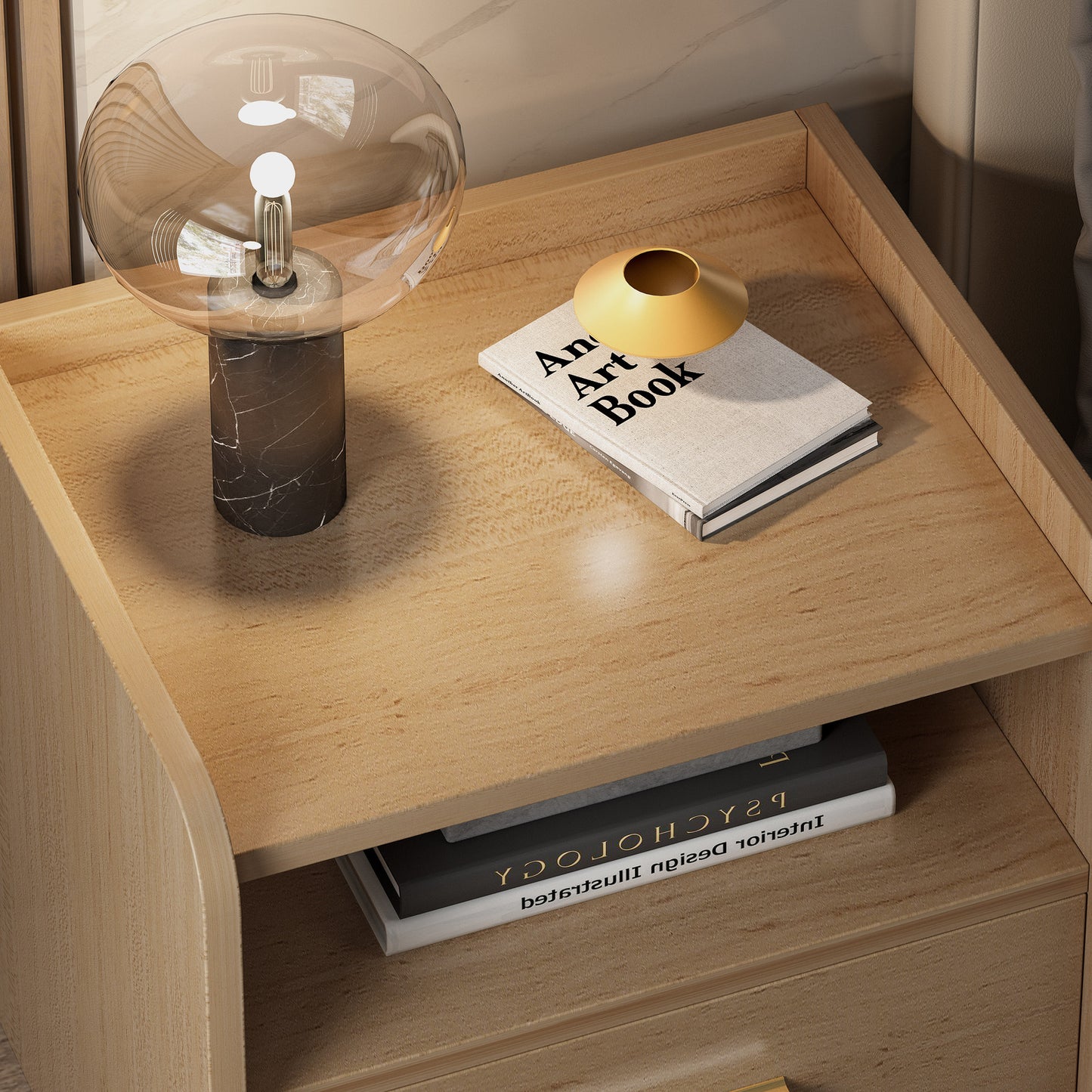 Serene Bedside Table Nightstand with Drawer (Oak)