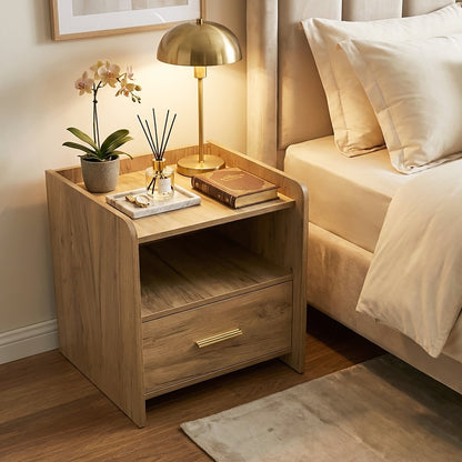 Serene Bedside Table Nightstand with Drawer (Rustic Oak)