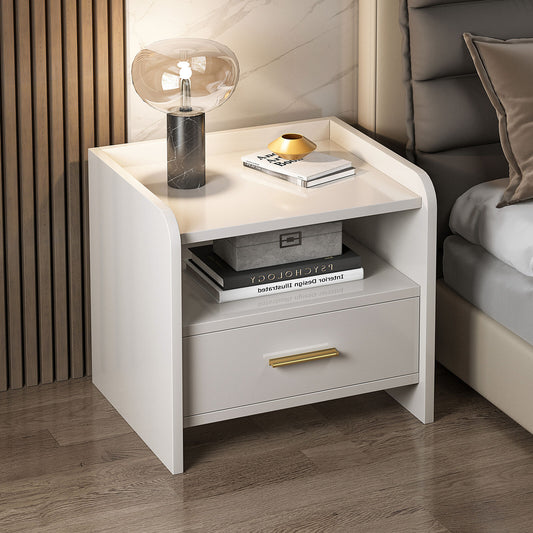 Serene Bedside Table Nightstand with Drawer (White)