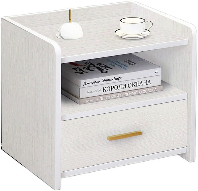 Serene Bedside Table Nightstand with Drawer (White)