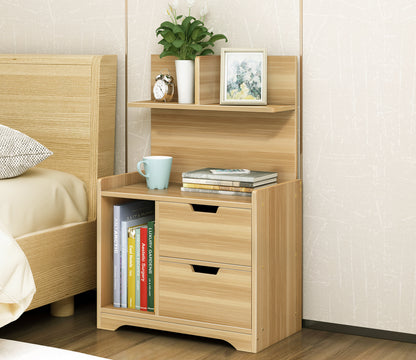 Harmony Tall Bed Side Table with Chest of Drawers and Shelf (Oak)