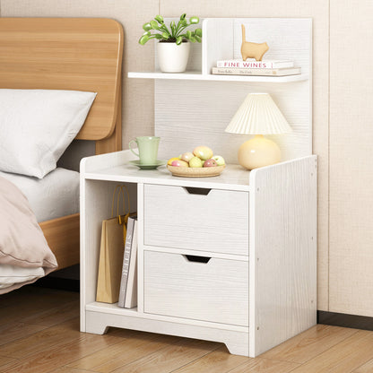 Harmony Tall Bed Side Table with Chest of Drawers and Shelf (White)