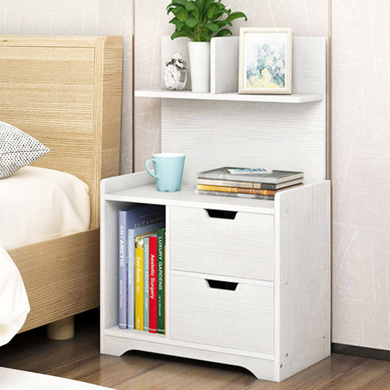 Harmony Tall Bed Side Table with Chest of Drawers and Shelf (White)