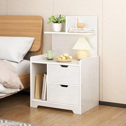 Harmony Tall Bed Side Table with Chest of Drawers and Shelf (White)