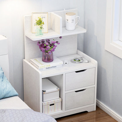 Harmony Tall Bed Side Table with Chest of Drawers and Shelf (White)