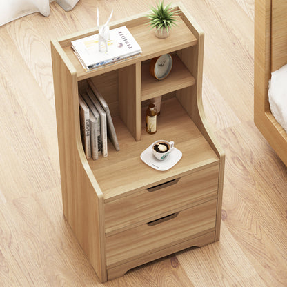 Twilight 2-Drawer Tall Bedside Table with Chest of Drawers and Shelves (Oak)