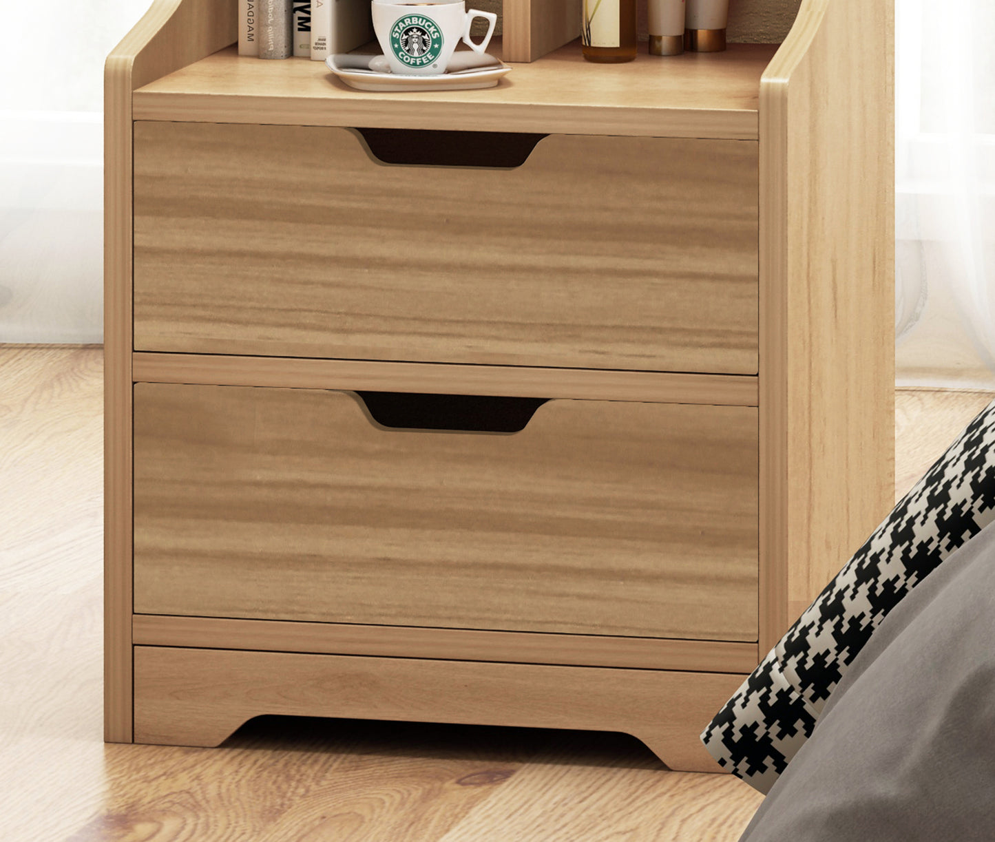 Twilight 2-Drawer Tall Bedside Table with Chest of Drawers and Shelves (Oak)