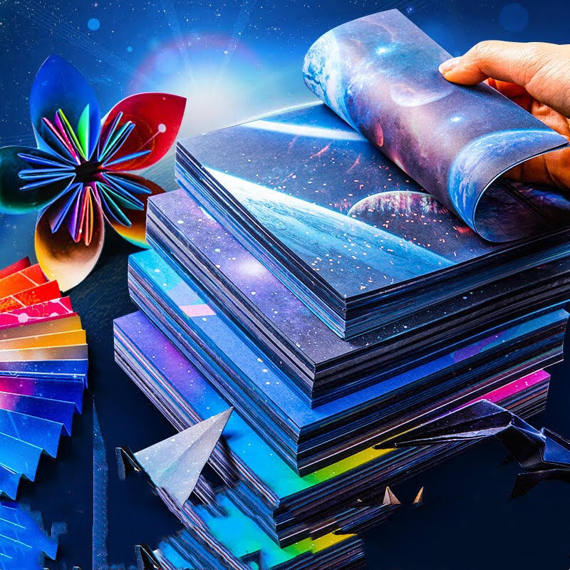 50 PCS Starry Night Double-Sided Galaxy Print Origami Paper Arts Crafts Set