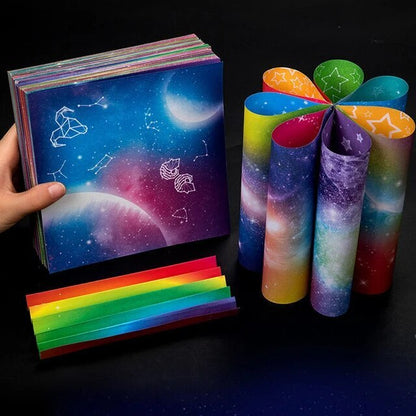 50 PCS Starry Night Double-Sided Galaxy Print Origami Paper Arts Crafts Set