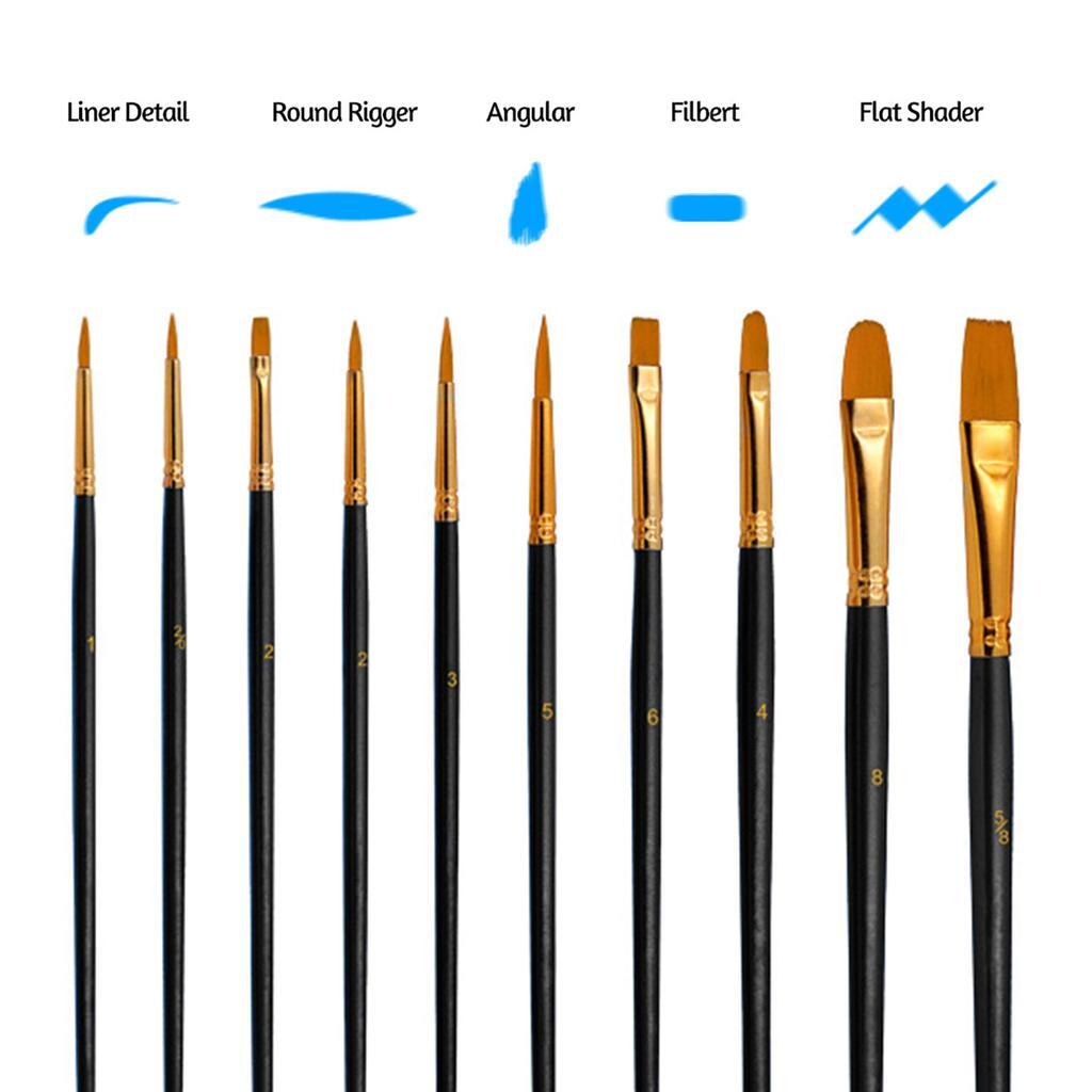 10PCS Paint Brush Set Artist Paintbrushes Kit (Black)