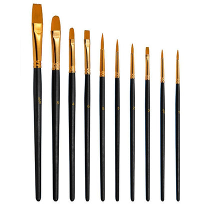 10PCS Paint Brush Set Artist Paintbrushes Kit (Black)