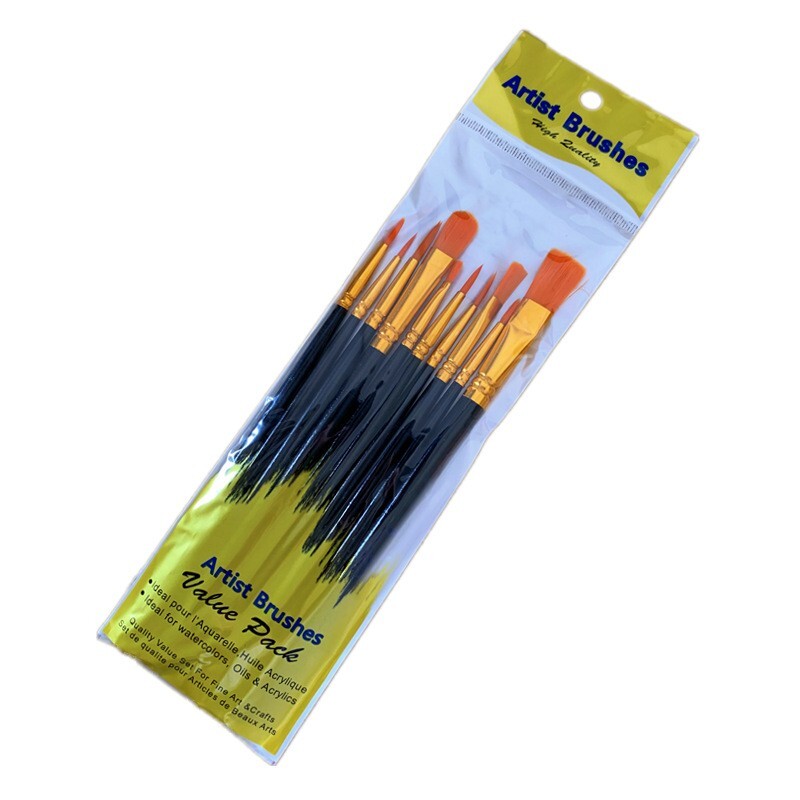 10PCS Paint Brush Set Artist Paintbrushes Kit (Black)