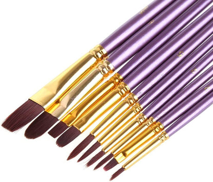 10PCS Paint Brush Set Artist Paintbrushes Kit (Purple)