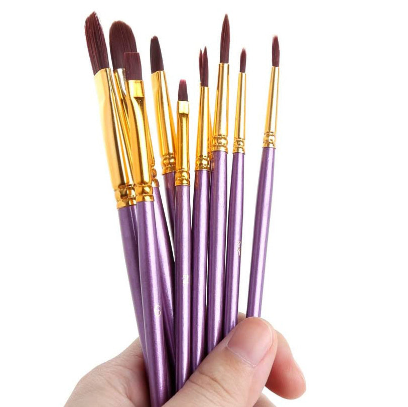 10PCS Paint Brush Set Artist Paintbrushes Kit (Purple)