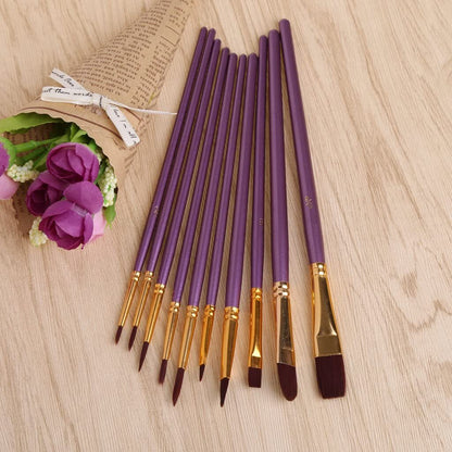 10PCS Paint Brush Set Artist Paintbrushes Kit (Purple)