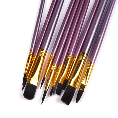 10PCS Paint Brush Set Artist Paintbrushes Kit (Purple)